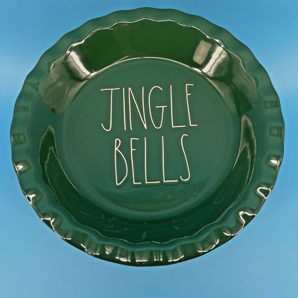 Rae Dunn  Artisan Collection By Magenta Green Jingle Bells Pie Dish #181